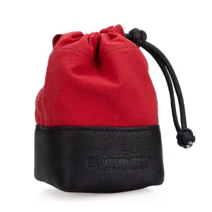 Artisan & Artist* ACAMLP 120 Fabric and Leather Lens Pouch, Small, Red/Black