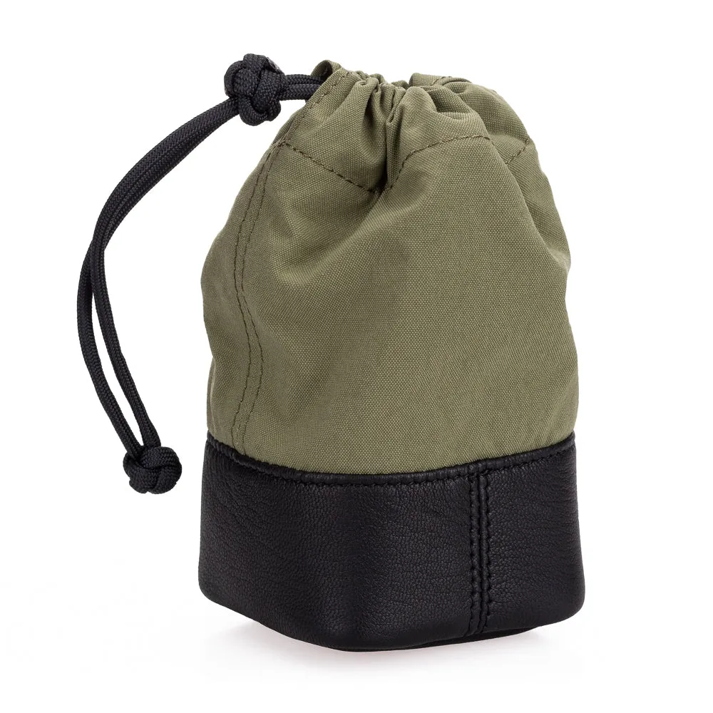 Artisan & Artist* ACAMLP 140 Fabric and Leather Lens Pouch, Medium, Khaki/Black