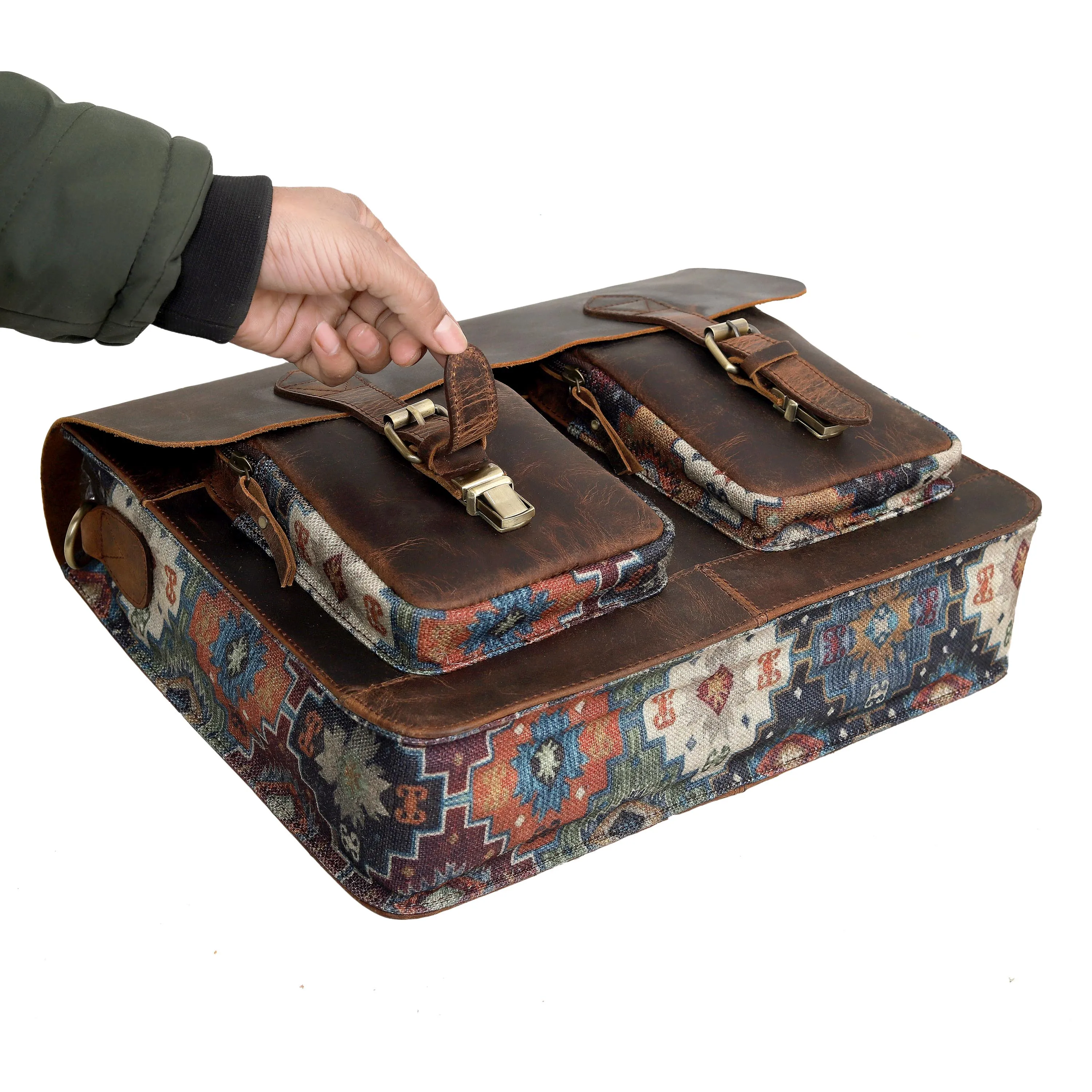 CAMOUFLAGE LEATHER MESSENGER LAPTOP BAG