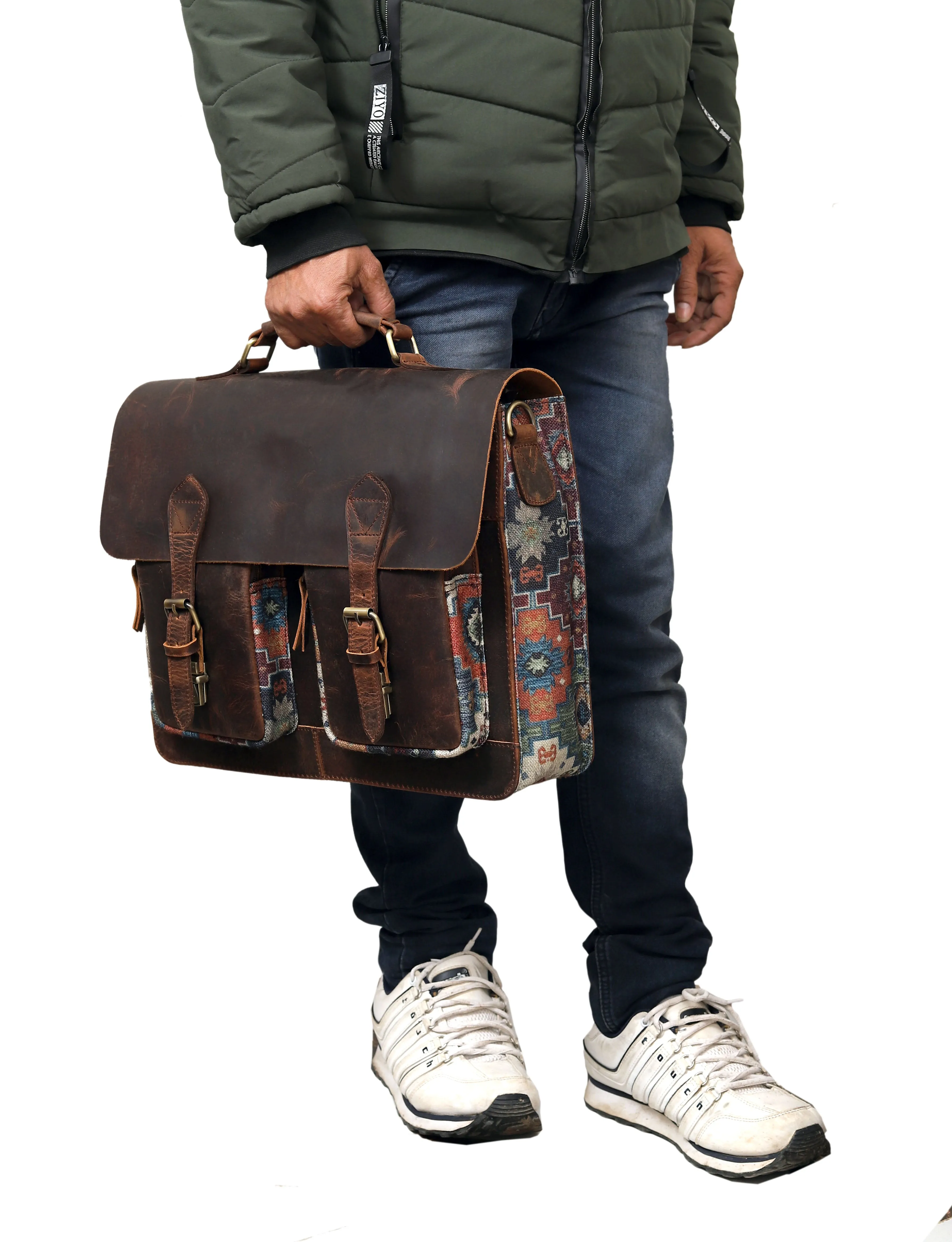 CAMOUFLAGE LEATHER MESSENGER LAPTOP BAG