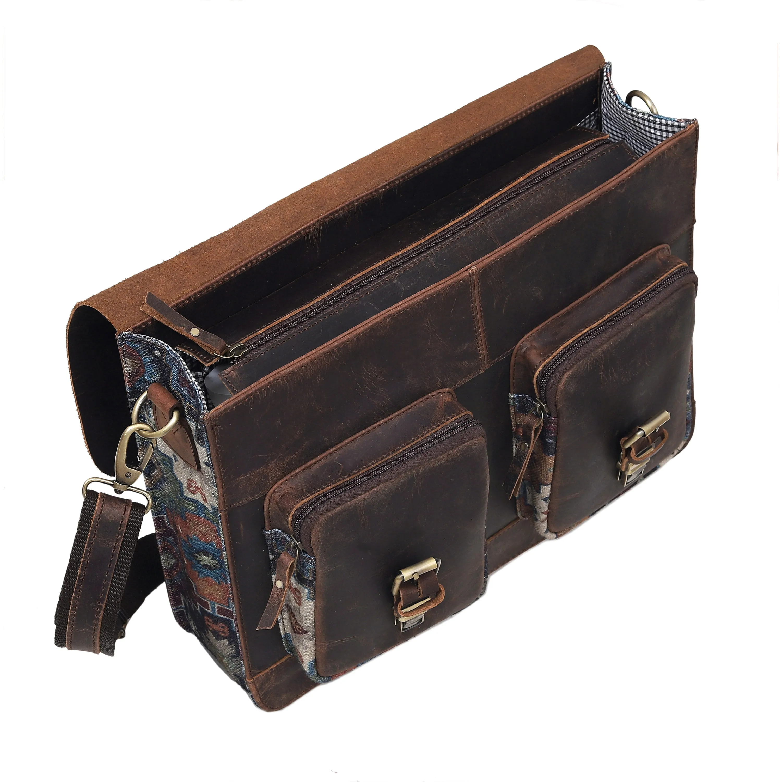 CAMOUFLAGE LEATHER MESSENGER LAPTOP BAG