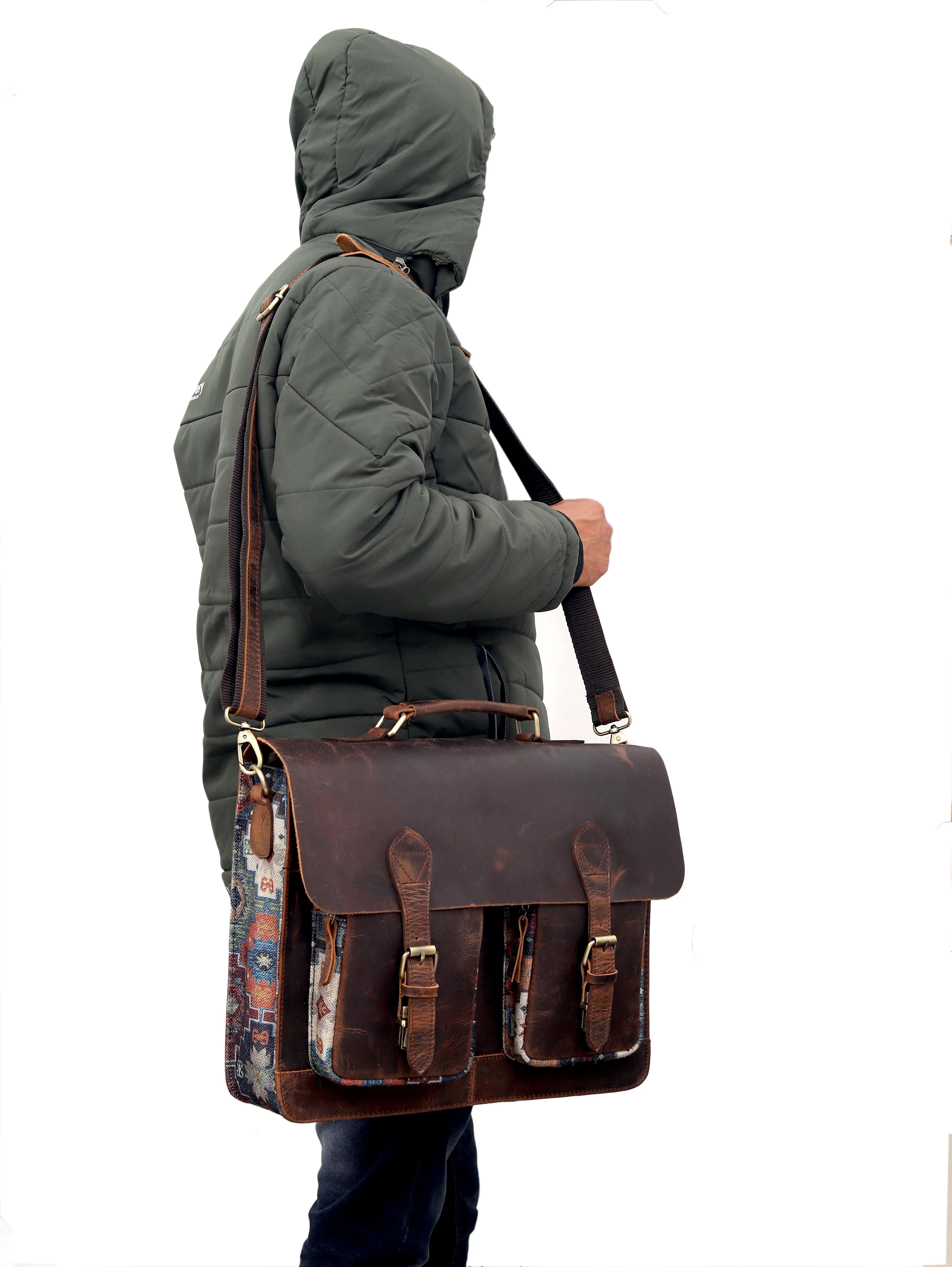 CAMOUFLAGE LEATHER MESSENGER LAPTOP BAG