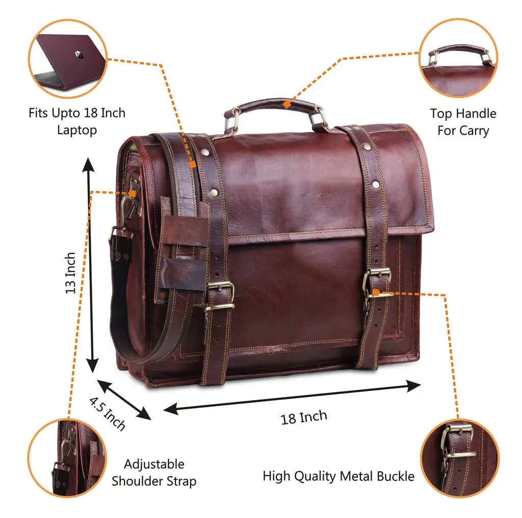 Cherry red Leather Briefcase bag for men 18 inches