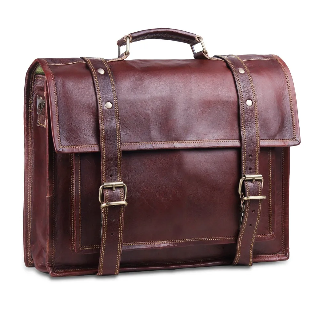 Cherry red Leather Briefcase bag for men 18 inches