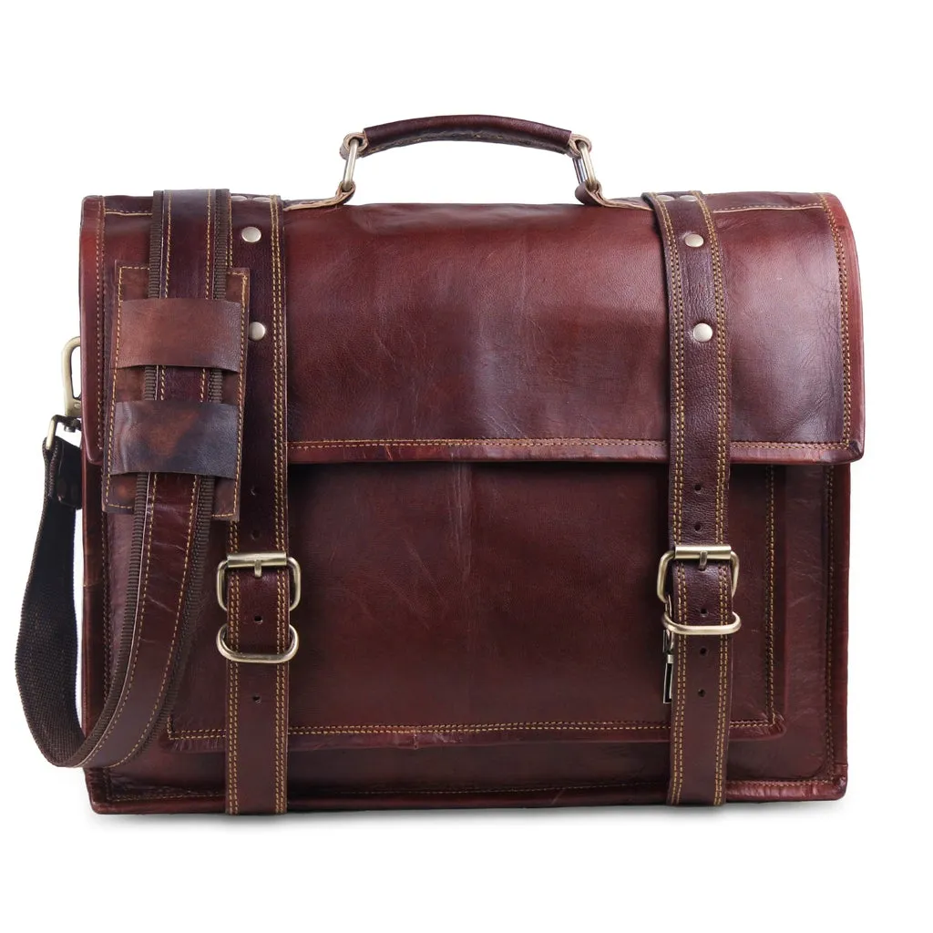 Cherry red Leather Briefcase bag for men 18 inches