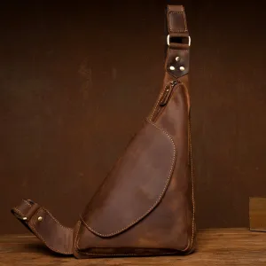 Crazy Horse Leather Men Leather Shoulder Bag Men Chest Bag Travel Bags