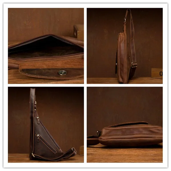 Crazy Horse Leather Men Leather Shoulder Bag Men Chest Bag Travel Bags