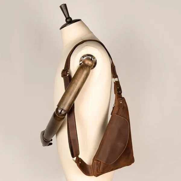 Crazy Horse Leather Men Leather Shoulder Bag Men Chest Bag Travel Bags