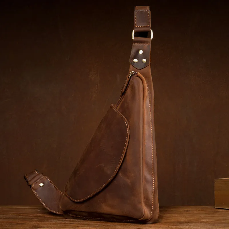 Crazy Horse Leather Men Leather Shoulder Bag Men Chest Bag Travel Bags