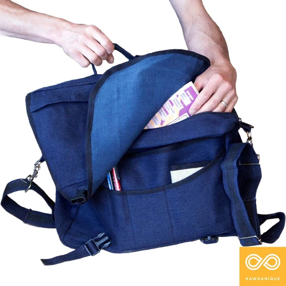 EVANSTON Deluxe Organic Hemp Messenger Courier Bag (With Handle & Shoulder Strap) (Closeout) (Final Sale)