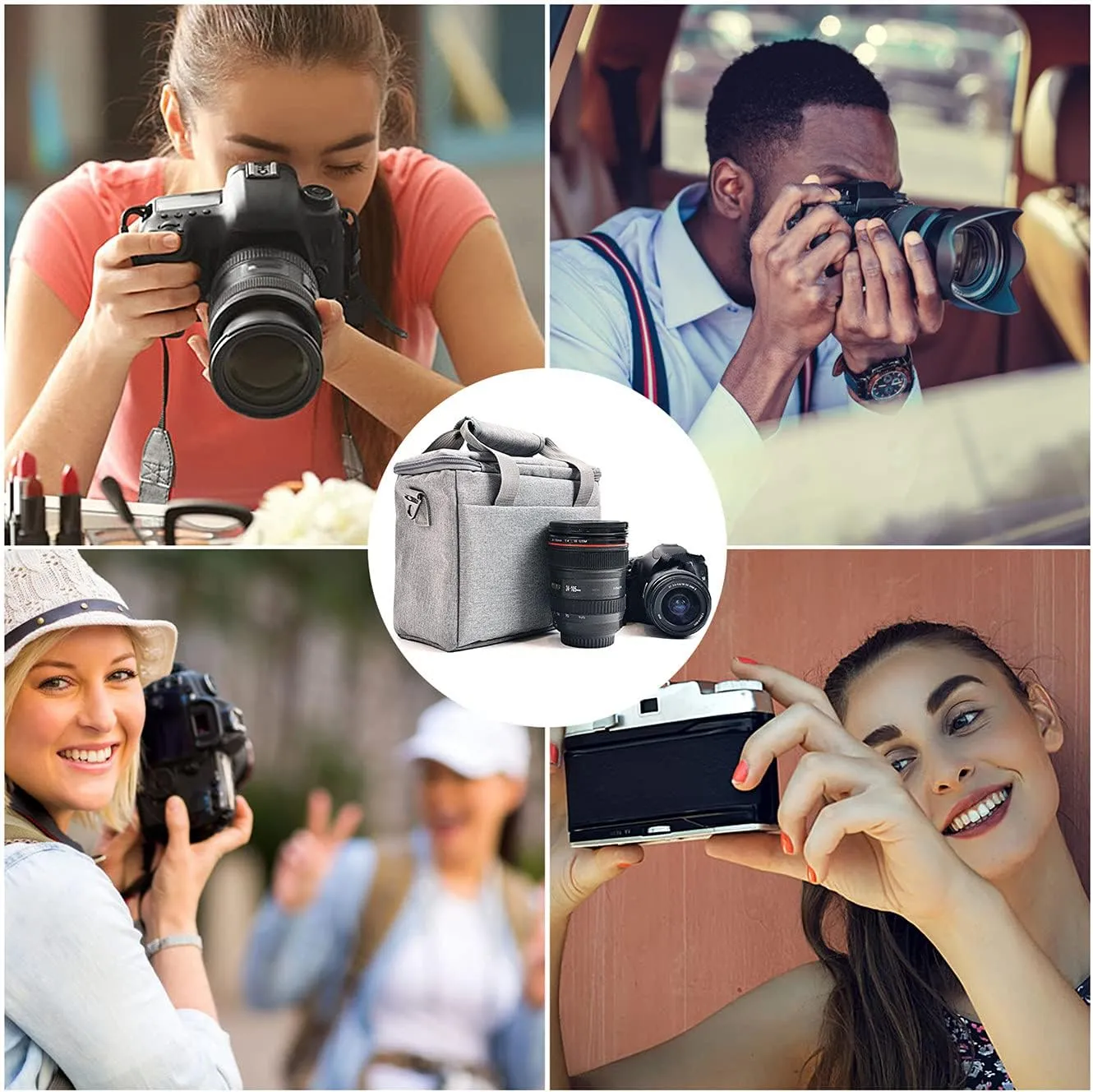 FOSOTO Camera Bag Case with Waterproof Rain Cover Compatible for Nikon D3500 D5600 D7500 D610 Canon EOS 4000D 2000D SL3 T7 M50 M6 SX530 Fujifilm X-T20,Grey