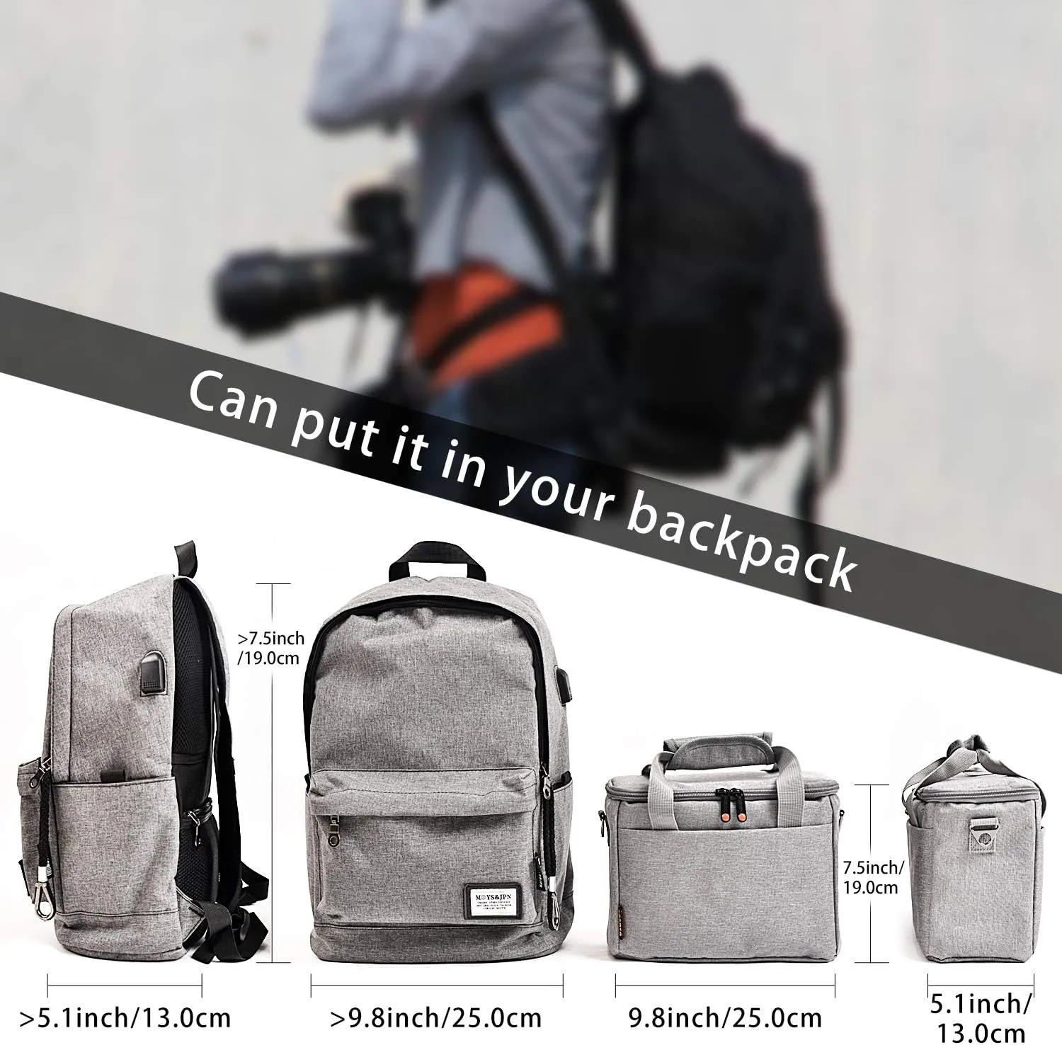 FOSOTO Camera Bag Case with Waterproof Rain Cover Compatible for Nikon D3500 D5600 D7500 D610 Canon EOS 4000D 2000D SL3 T7 M50 M6 SX530 Fujifilm X-T20,Grey