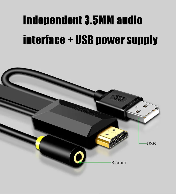 HDMI to VGA Cable HDMI To VGA Audio Synchronization Notebook Set-Top Box Connected Monitor Cable 5m