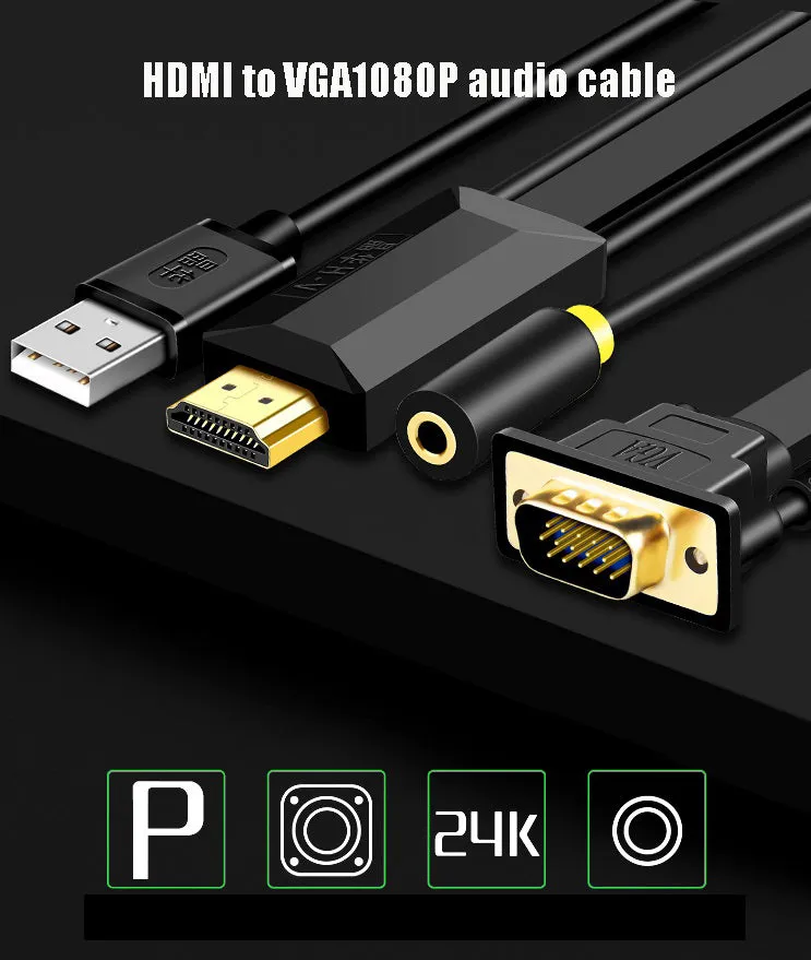 HDMI to VGA Cable HDMI To VGA Audio Synchronization Notebook Set-Top Box Connected Monitor Cable 5m
