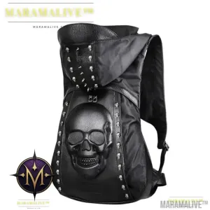 Hooded Skull Hat Backpack Steampunk Rivet Hat Backpack