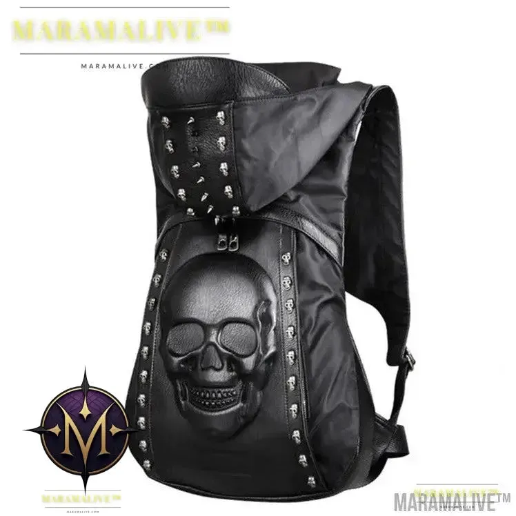 Hooded Skull Hat Backpack Steampunk Rivet Hat Backpack