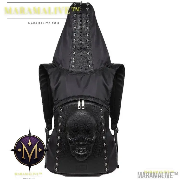 Hooded Skull Hat Backpack Steampunk Rivet Hat Backpack