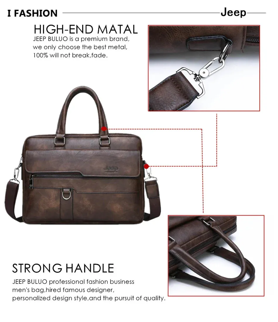 JEEP Man Business Briefcase Bag Split Leather High Quality Men office Bags For 14 inch Laptop A4 File Causel