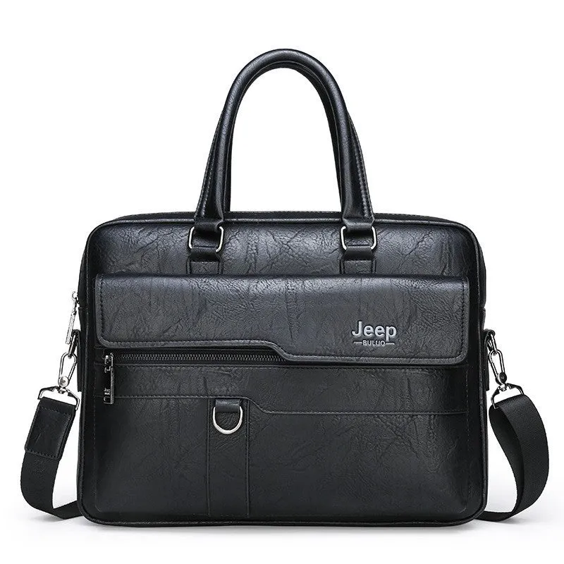 JEEP Man Business Briefcase Bag Split Leather High Quality Men office Bags For 14 inch Laptop A4 File Causel