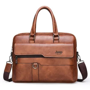 JEEP Man Business Briefcase Bag Split Leather High Quality Men office Bags For 14 inch Laptop A4 File Causel
