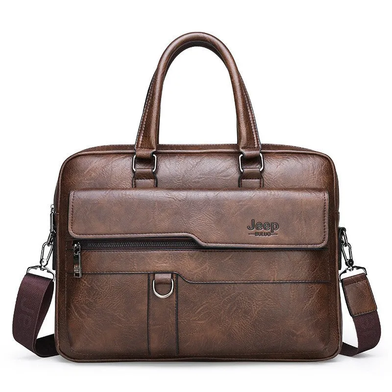 JEEP Man Business Briefcase Bag Split Leather High Quality Men office Bags For 14 inch Laptop A4 File Causel