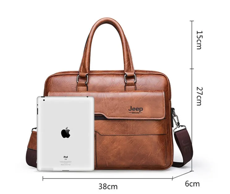 JEEP Man Business Briefcase Bag Split Leather High Quality Men office Bags For 14 inch Laptop A4 File Causel