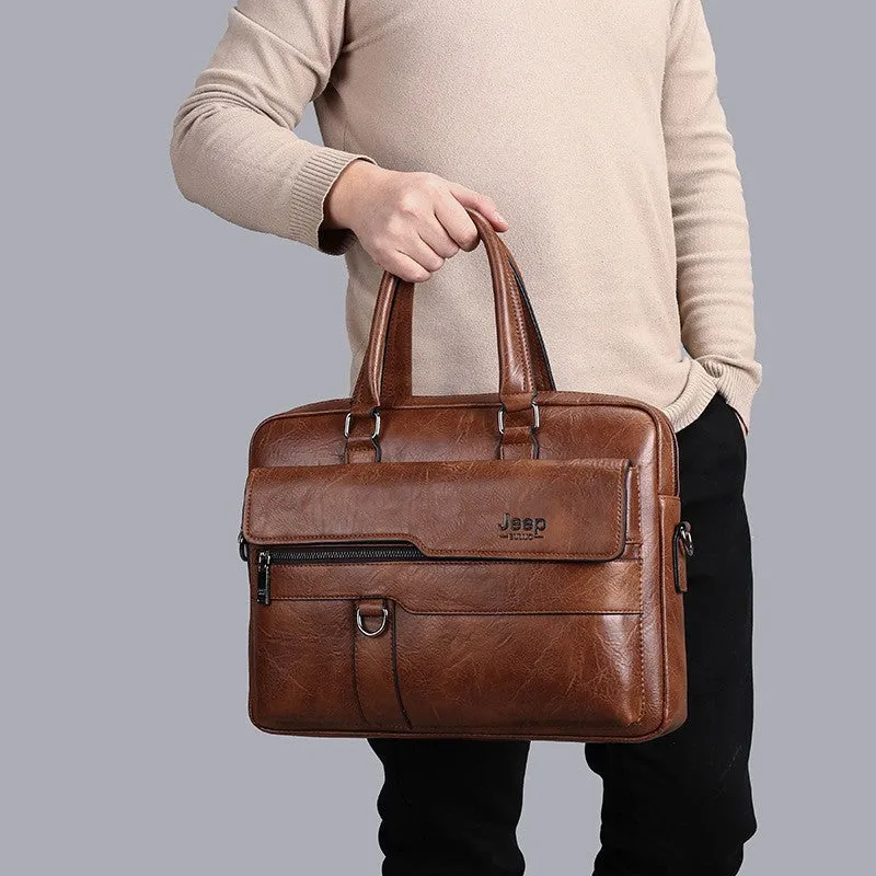 JEEP Man Business Briefcase Bag Split Leather High Quality Men office Bags For 14 inch Laptop A4 File Causel