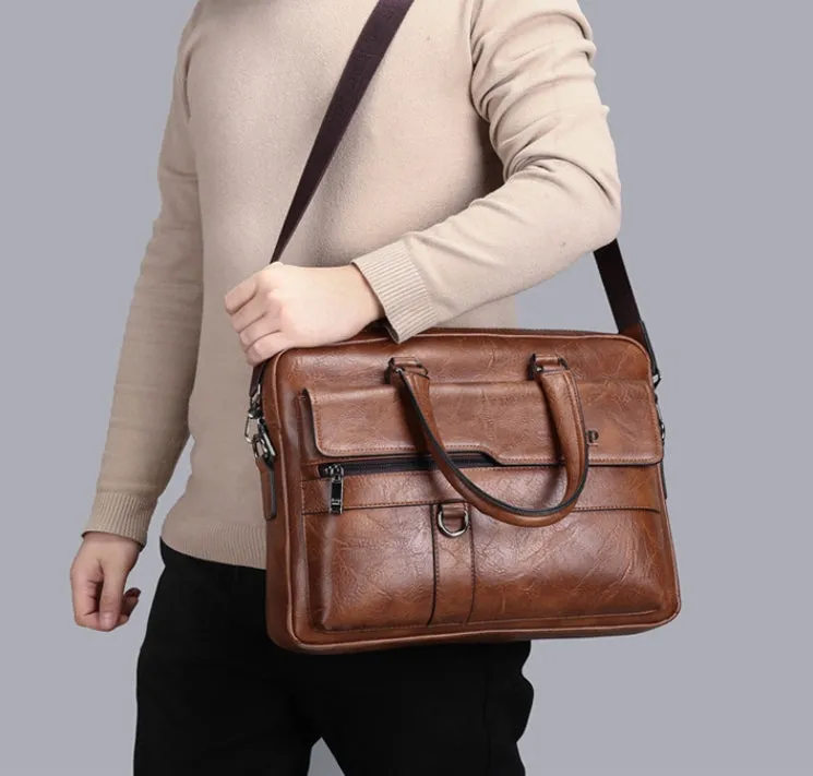 JEEP Man Business Briefcase Bag Split Leather High Quality Men office Bags For 14 inch Laptop A4 File Causel