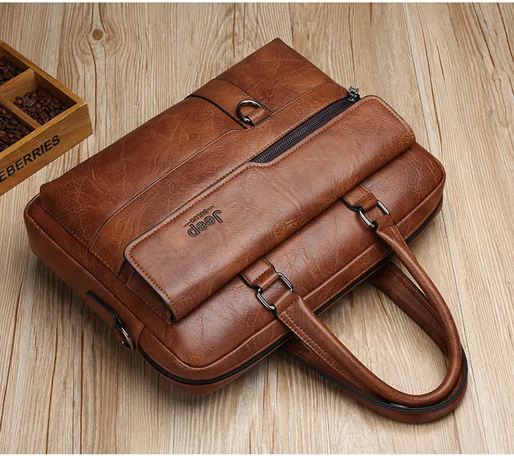 JEEP Man Business Briefcase Bag Split Leather High Quality Men office Bags For 14 inch Laptop A4 File Causel