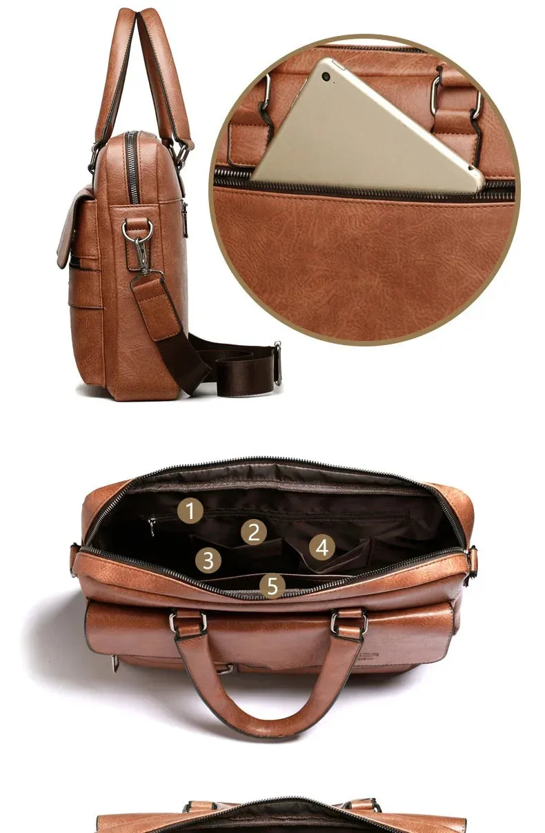 JEEP Man Business Briefcase Bag Split Leather High Quality Men office Bags For 14 inch Laptop A4 File Causel