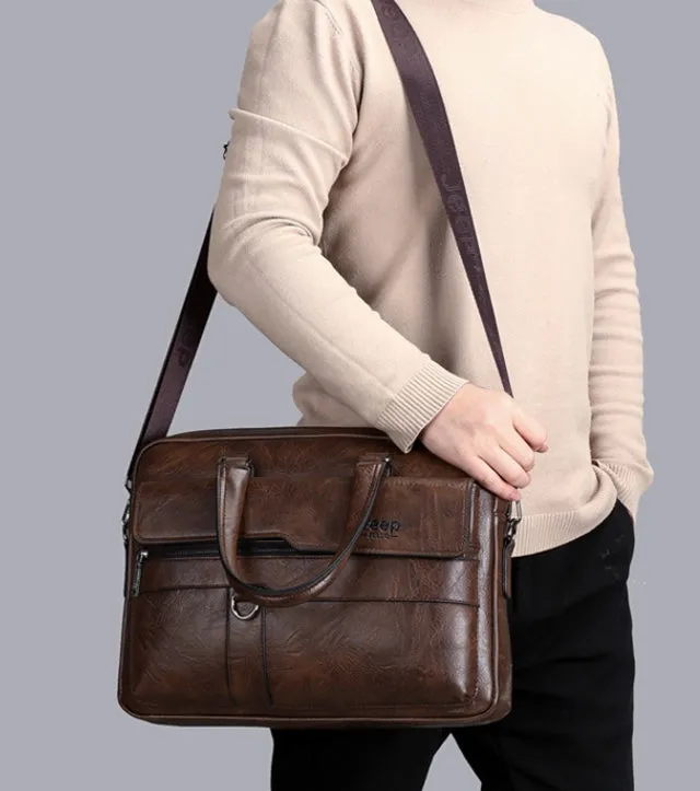JEEP Man Business Briefcase Bag Split Leather High Quality Men office Bags For 14 inch Laptop A4 File Causel