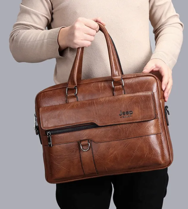 JEEP Man Business Briefcase Bag Split Leather High Quality Men office Bags For 14 inch Laptop A4 File Causel