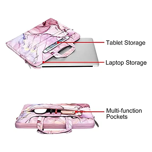 MOSISO Laptop Shoulder Bag Compatible with MacBook Pro 16 inch 2021 M1 Pro/Max A2485/2019-2020 A2141/Pro 15 A1398 & 15-15.6 inch Notebook,Polyester Briefcase Sleeve with Trolley Belt Marble MO-MBH216