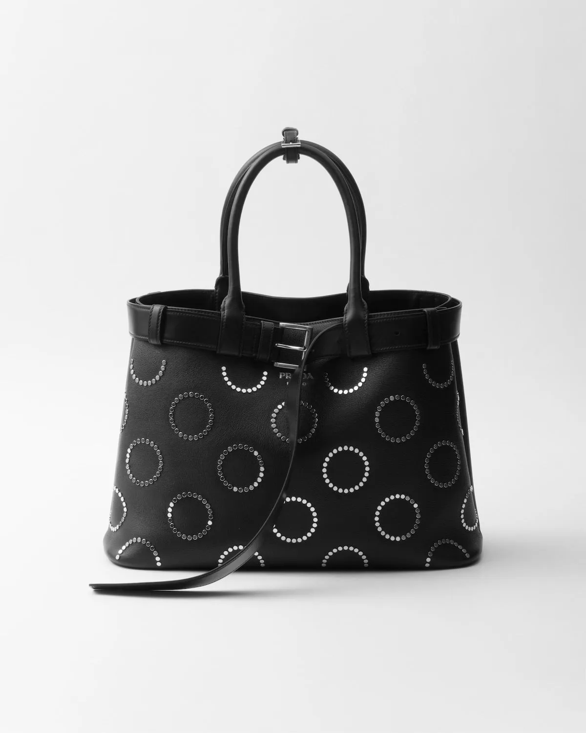 Prada Buckle Large Leather Bag With Appliqués