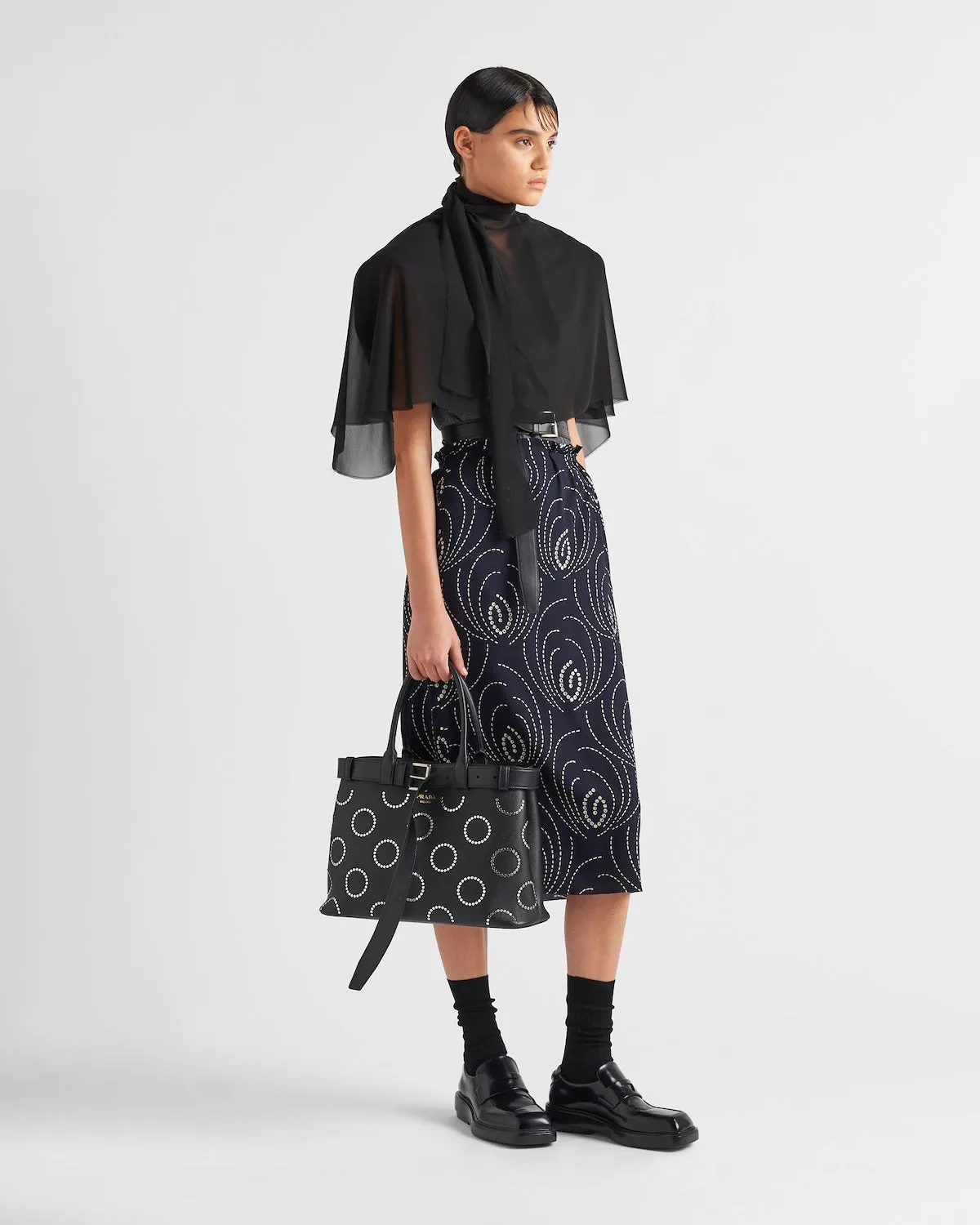 Prada Buckle Large Leather Bag With Appliqués