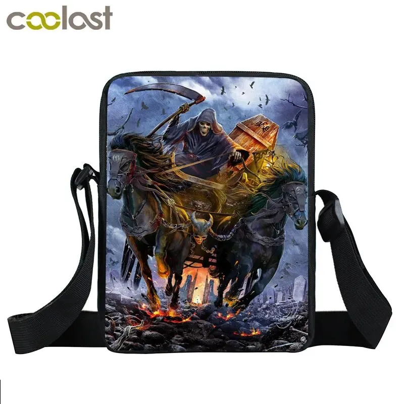 Punk Skull Messenger Bag Motorcycle Portable Canvas Shoulder Bags for Travel Women Handbag Teenager Girls Cross Bag Bookbag Gift