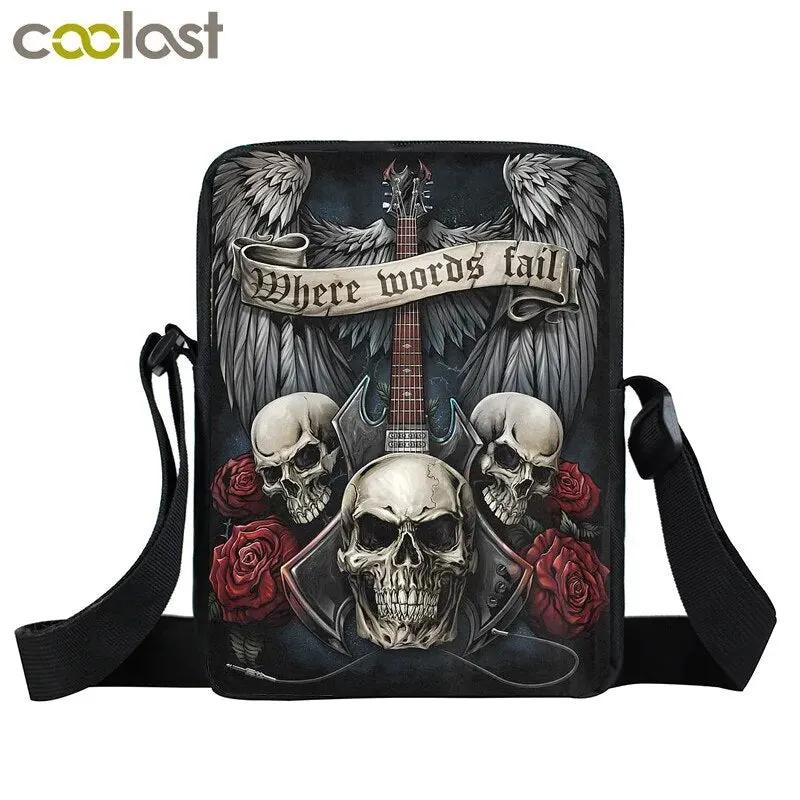 Punk Skull Messenger Bag Motorcycle Portable Canvas Shoulder Bags for Travel Women Handbag Teenager Girls Cross Bag Bookbag Gift
