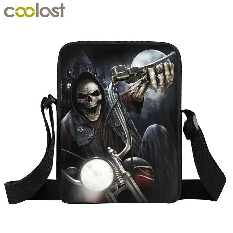 Punk Skull Messenger Bag Motorcycle Portable Canvas Shoulder Bags for Travel Women Handbag Teenager Girls Cross Bag Bookbag Gift