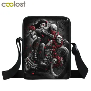 Punk Skull Messenger Bag Motorcycle Portable Canvas Shoulder Bags for Travel Women Handbag Teenager Girls Cross Bag Bookbag Gift
