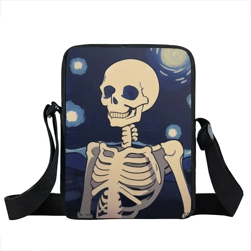 Punk Skull Messenger Bag Motorcycle Portable Canvas Shoulder Bags for Travel Women Handbag Teenager Girls Cross Bag Bookbag Gift
