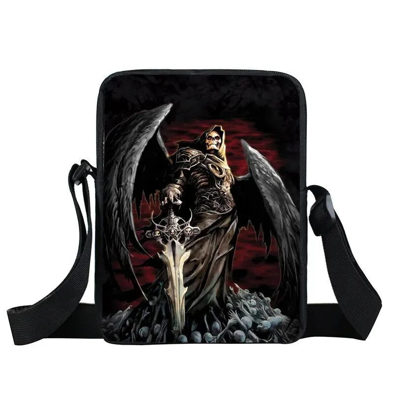 Punk Skull Messenger Bag Motorcycle Portable Canvas Shoulder Bags for Travel Women Handbag Teenager Girls Cross Bag Bookbag Gift