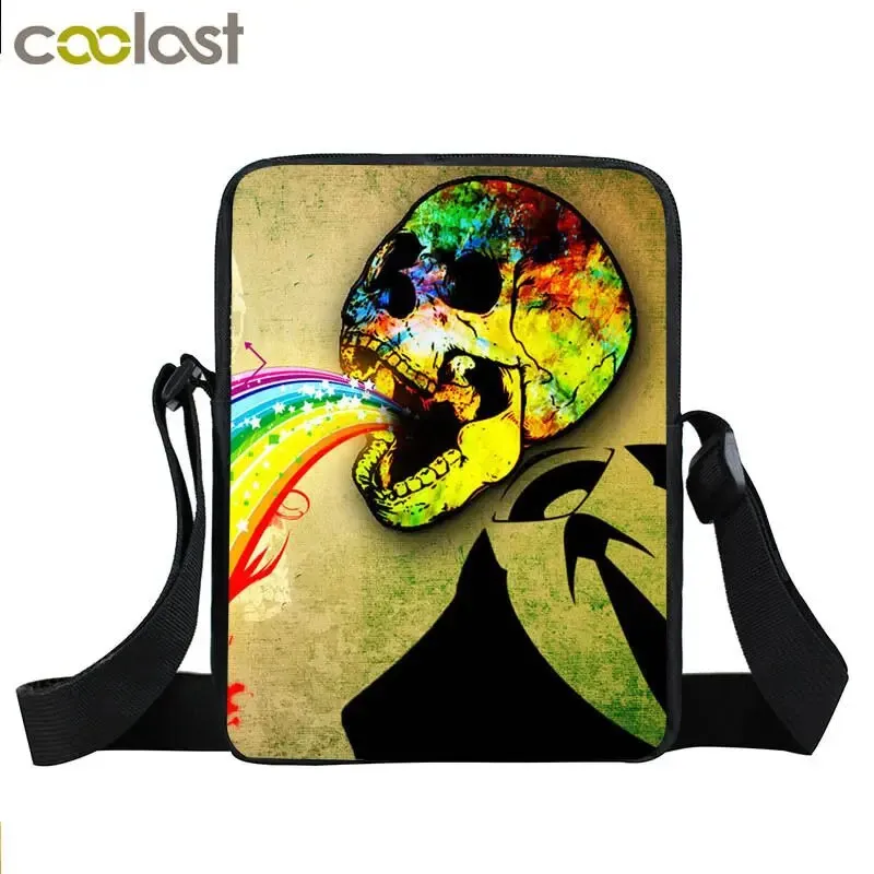 Punk Skull Messenger Bag Motorcycle Portable Canvas Shoulder Bags for Travel Women Handbag Teenager Girls Cross Bag Bookbag Gift