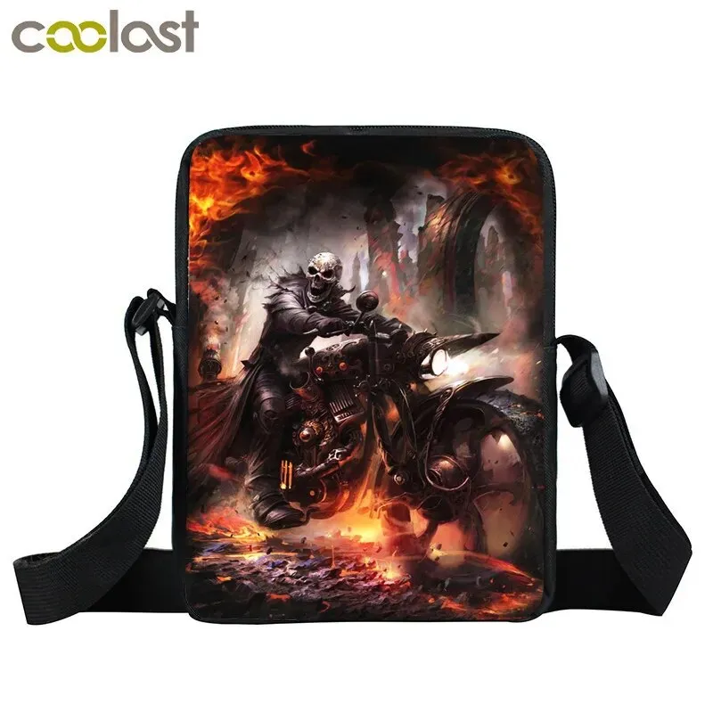 Punk Skull Messenger Bag Motorcycle Portable Canvas Shoulder Bags for Travel Women Handbag Teenager Girls Cross Bag Bookbag Gift