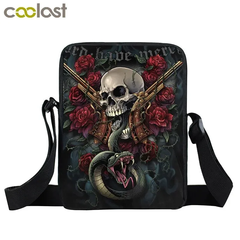 Punk Skull Messenger Bag Motorcycle Portable Canvas Shoulder Bags for Travel Women Handbag Teenager Girls Cross Bag Bookbag Gift
