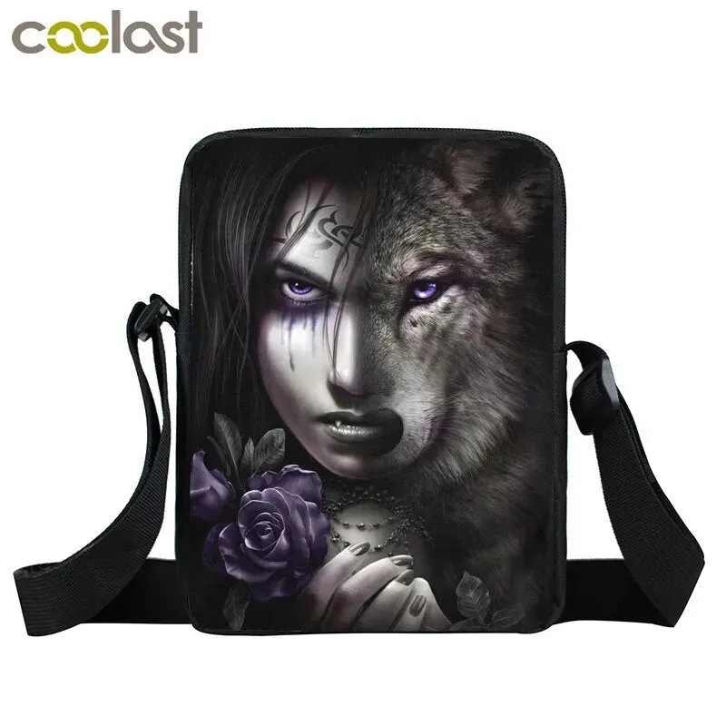 Punk Skull Messenger Bag Motorcycle Portable Canvas Shoulder Bags for Travel Women Handbag Teenager Girls Cross Bag Bookbag Gift