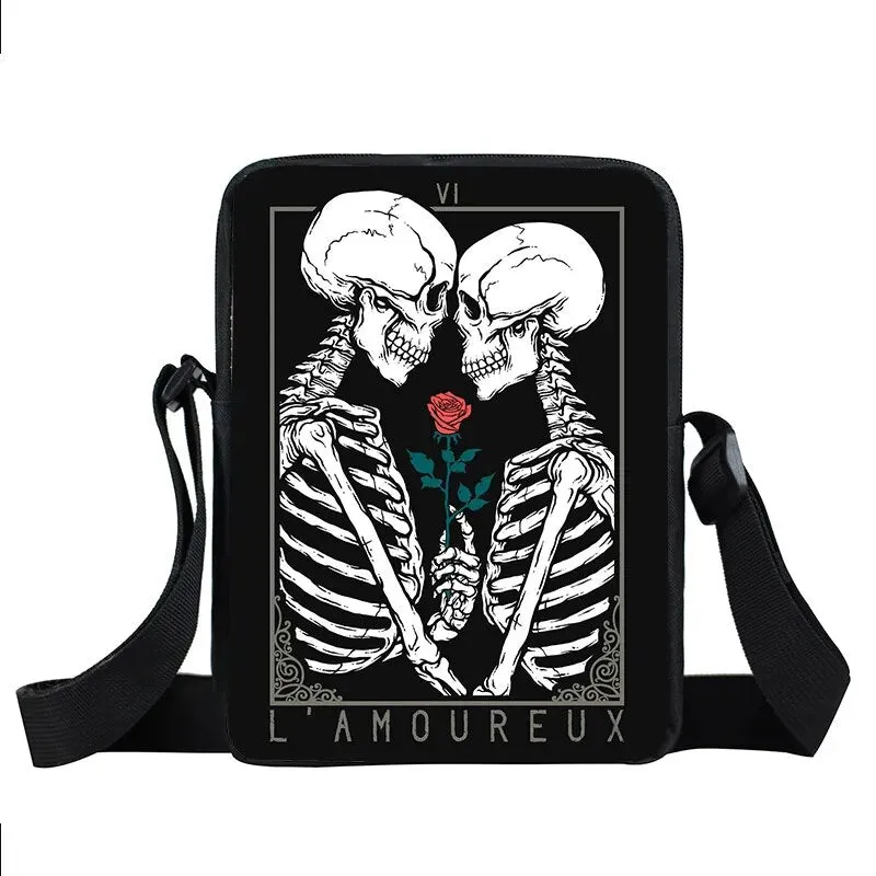 Punk Skull Messenger Bag Motorcycle Portable Canvas Shoulder Bags for Travel Women Handbag Teenager Girls Cross Bag Bookbag Gift
