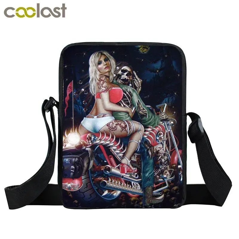 Punk Skull Messenger Bag Motorcycle Portable Canvas Shoulder Bags for Travel Women Handbag Teenager Girls Cross Bag Bookbag Gift