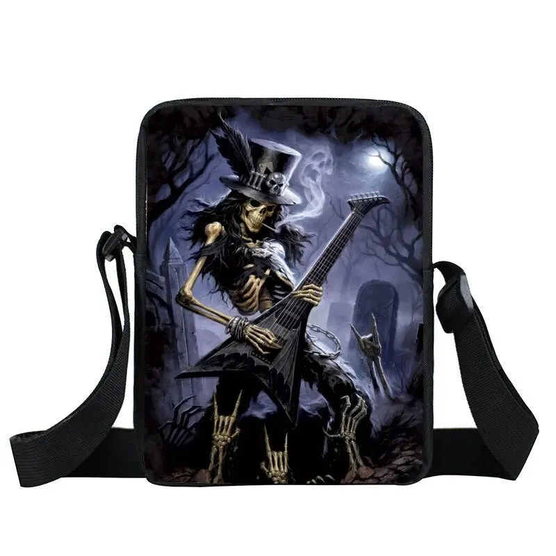 Punk Skull Messenger Bag Motorcycle Portable Canvas Shoulder Bags for Travel Women Handbag Teenager Girls Cross Bag Bookbag Gift