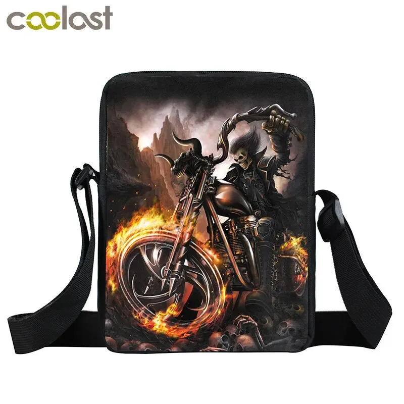 Punk Skull Messenger Bag Motorcycle Portable Canvas Shoulder Bags for Travel Women Handbag Teenager Girls Cross Bag Bookbag Gift