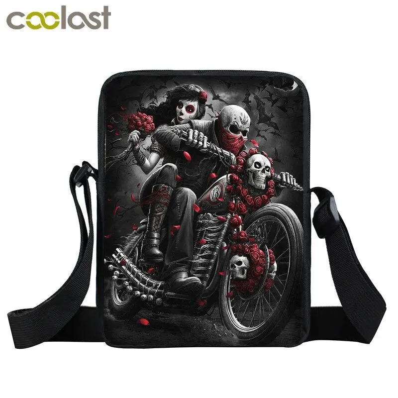 Punk Skull Messenger Bag Motorcycle Portable Canvas Shoulder Bags for Travel Women Handbag Teenager Girls Cross Bag Bookbag Gift